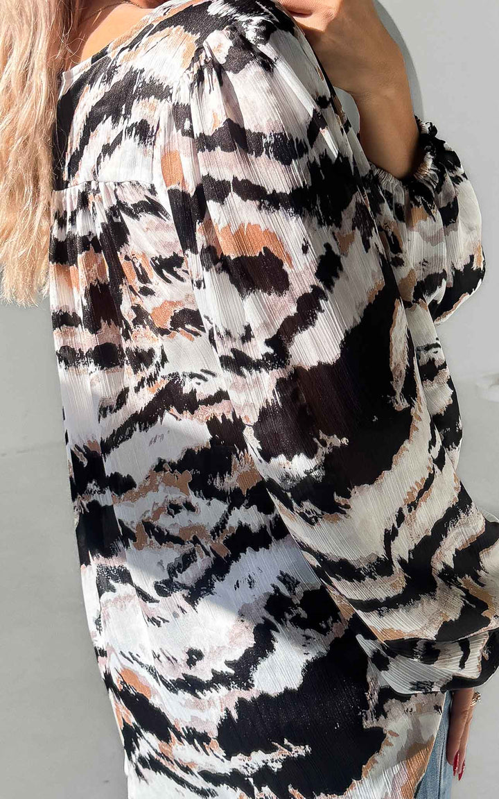 Blake Shirt Blouse - Tan Multi Abstract Print