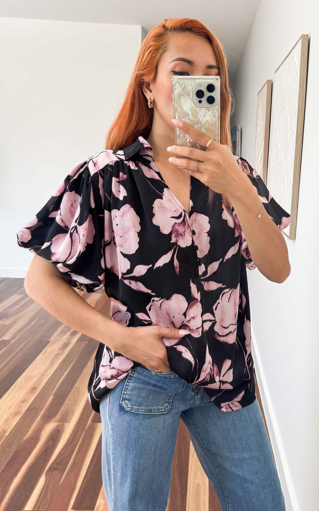 Beatrica Top - Black Purple Floral