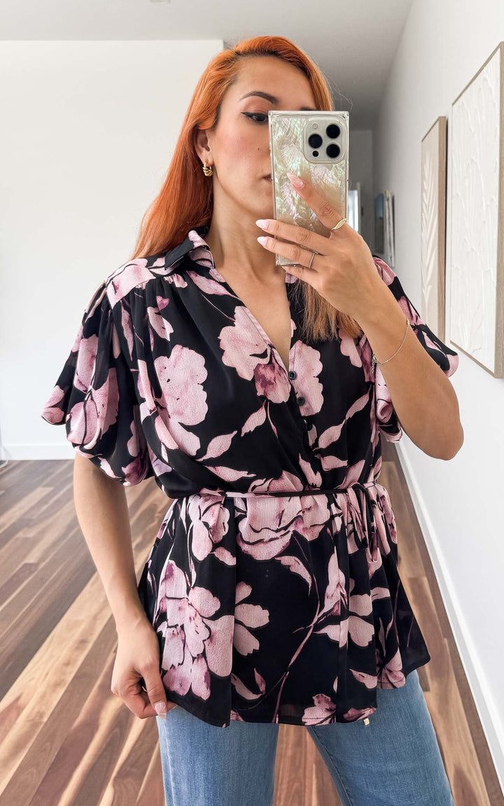 Beatrica Top - Black Purple Floral