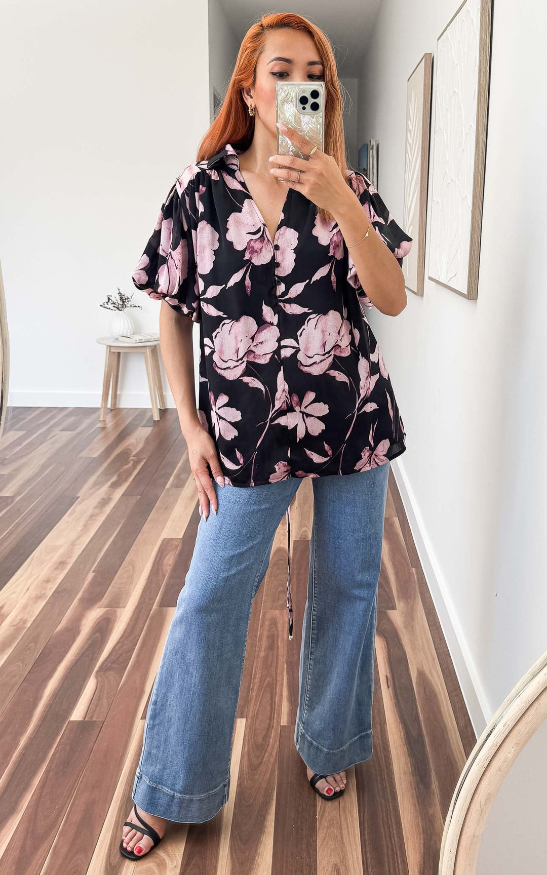 Beatrica Top - Black Purple Floral