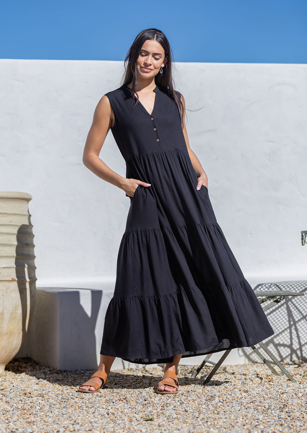 Boho Tiered Maxi Dress Black