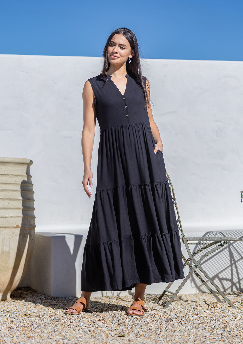 Boho Tiered Maxi Dress Black