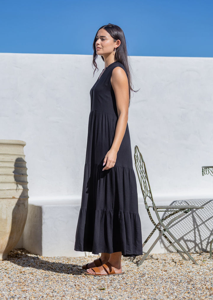 Boho Tiered Maxi Dress Black