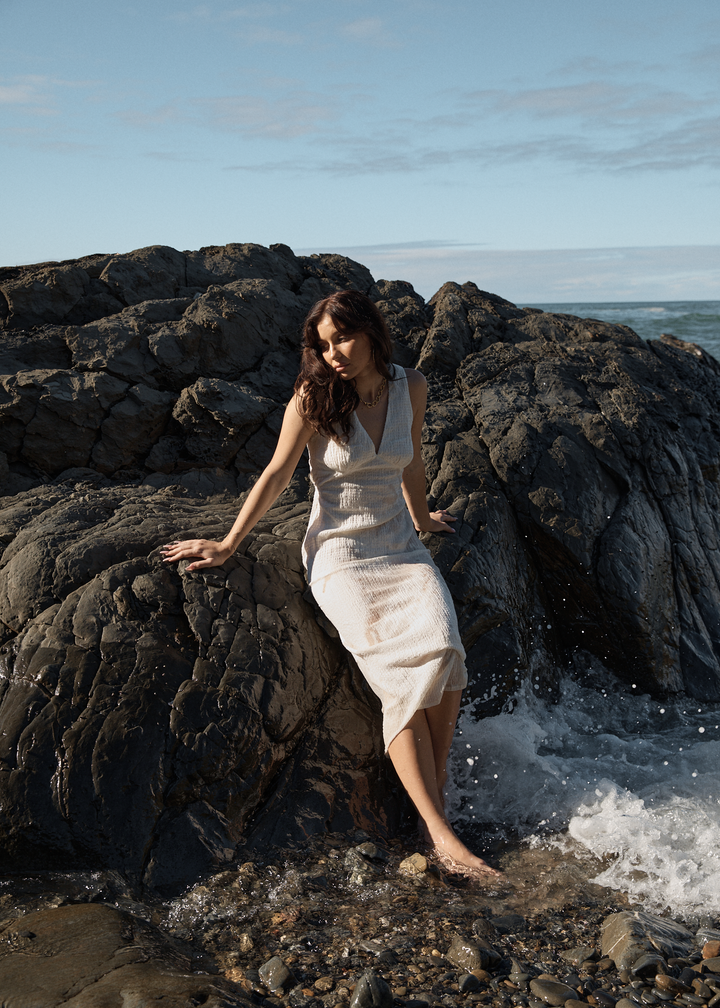 Womens Focus - Seersucker Maxi Dress - Off White