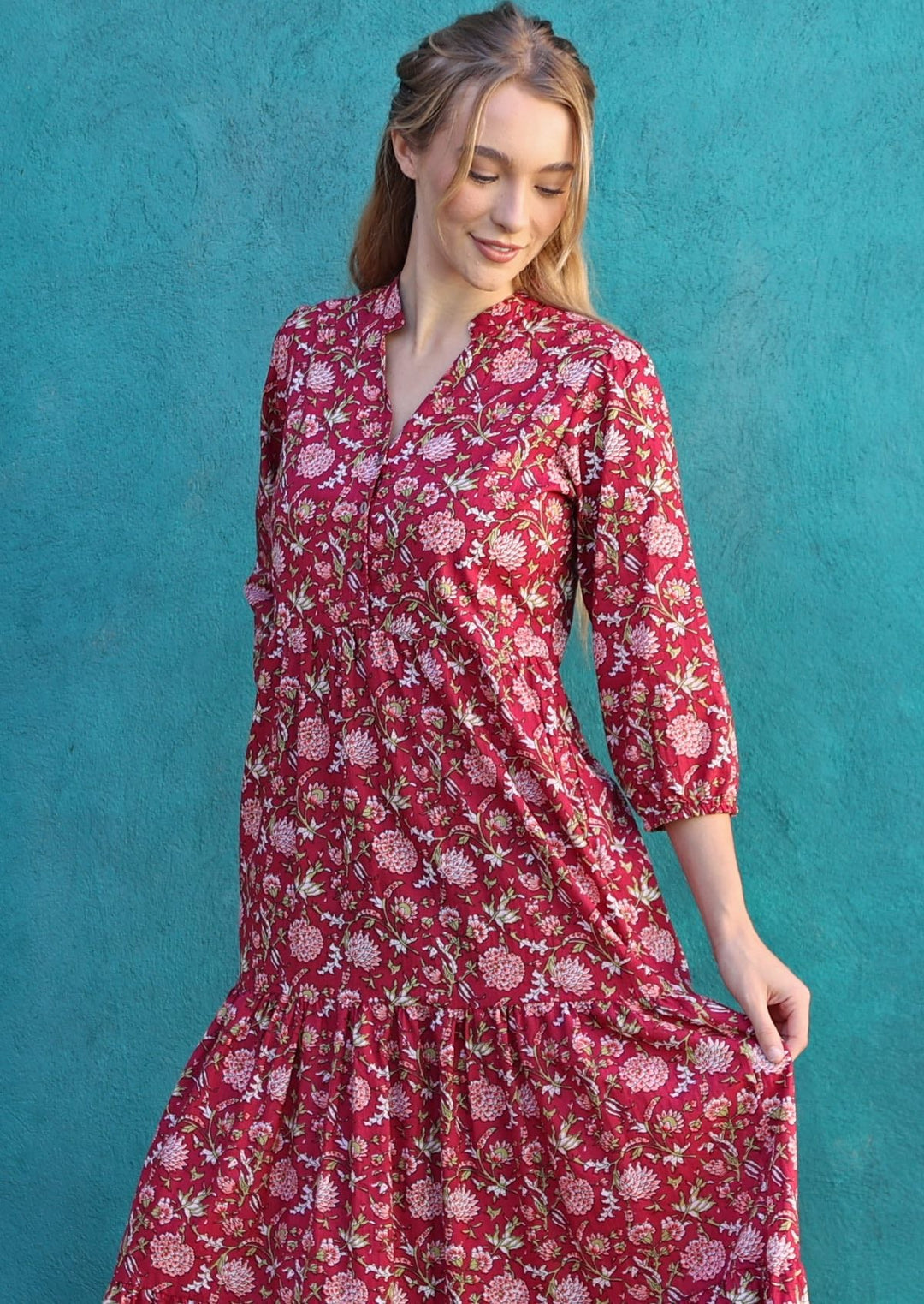 Cranberry Tiered Maxi Dress
