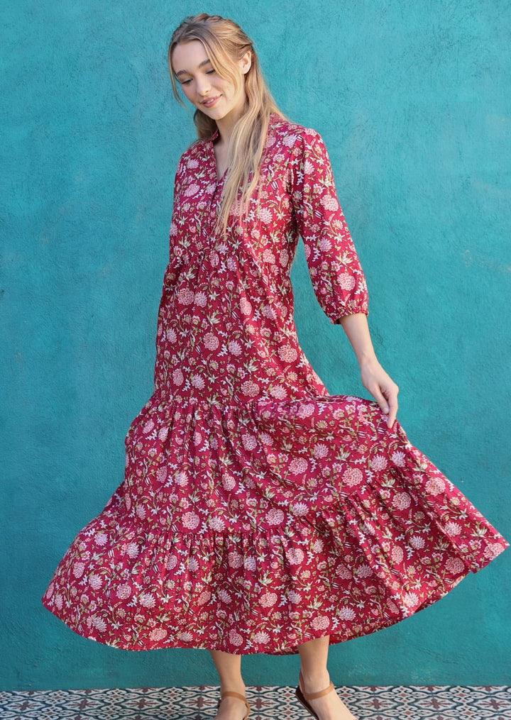 Cranberry Tiered Maxi Dress