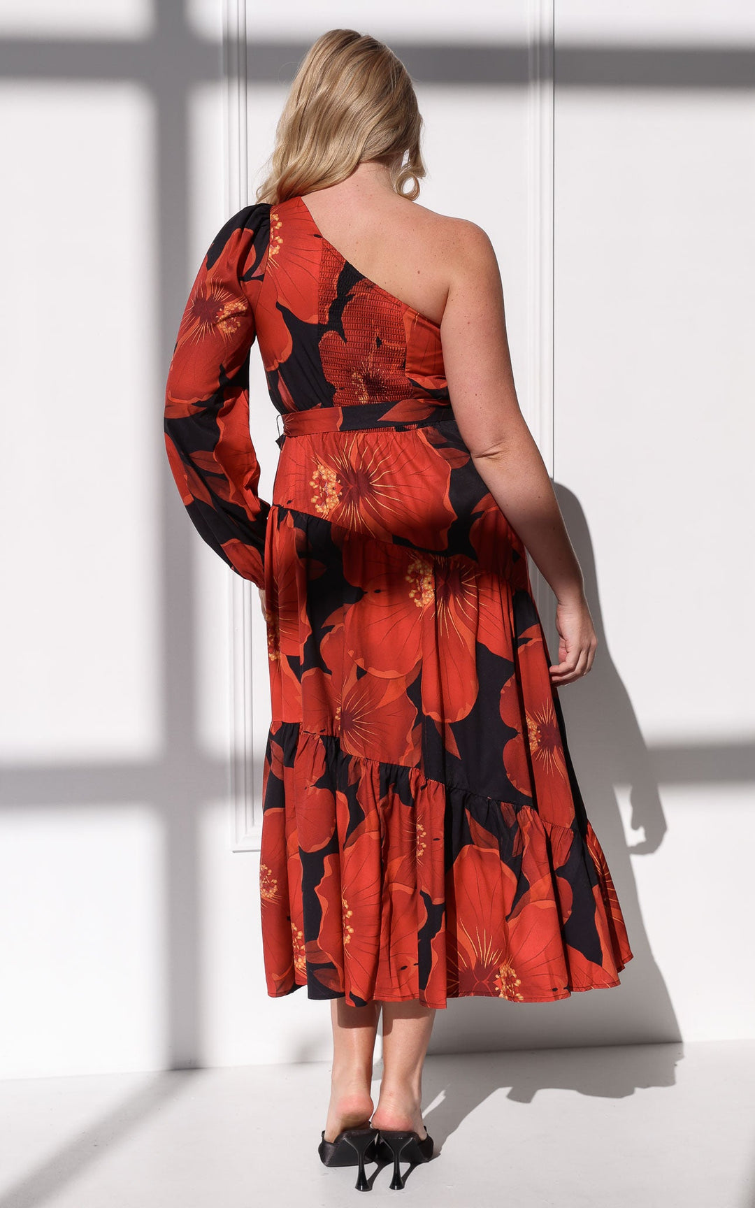 Denver Long Sleeve Maxi Dress - Black Red Floral