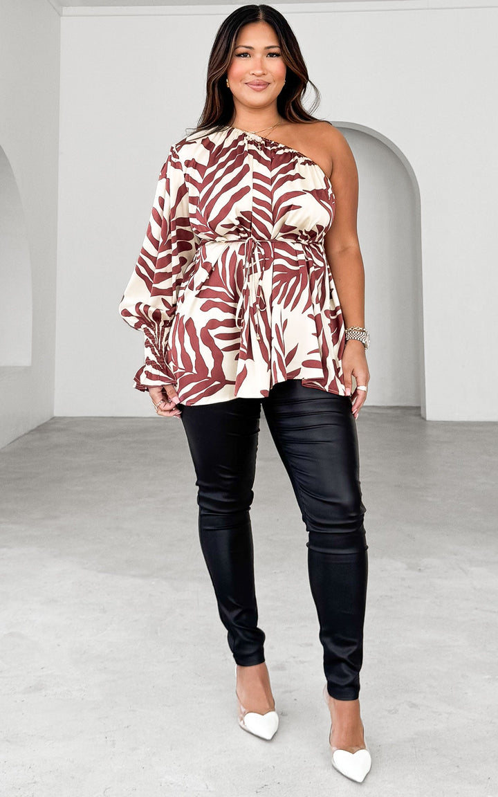 Devorah Long Sleeve Top - Cream Wine Print