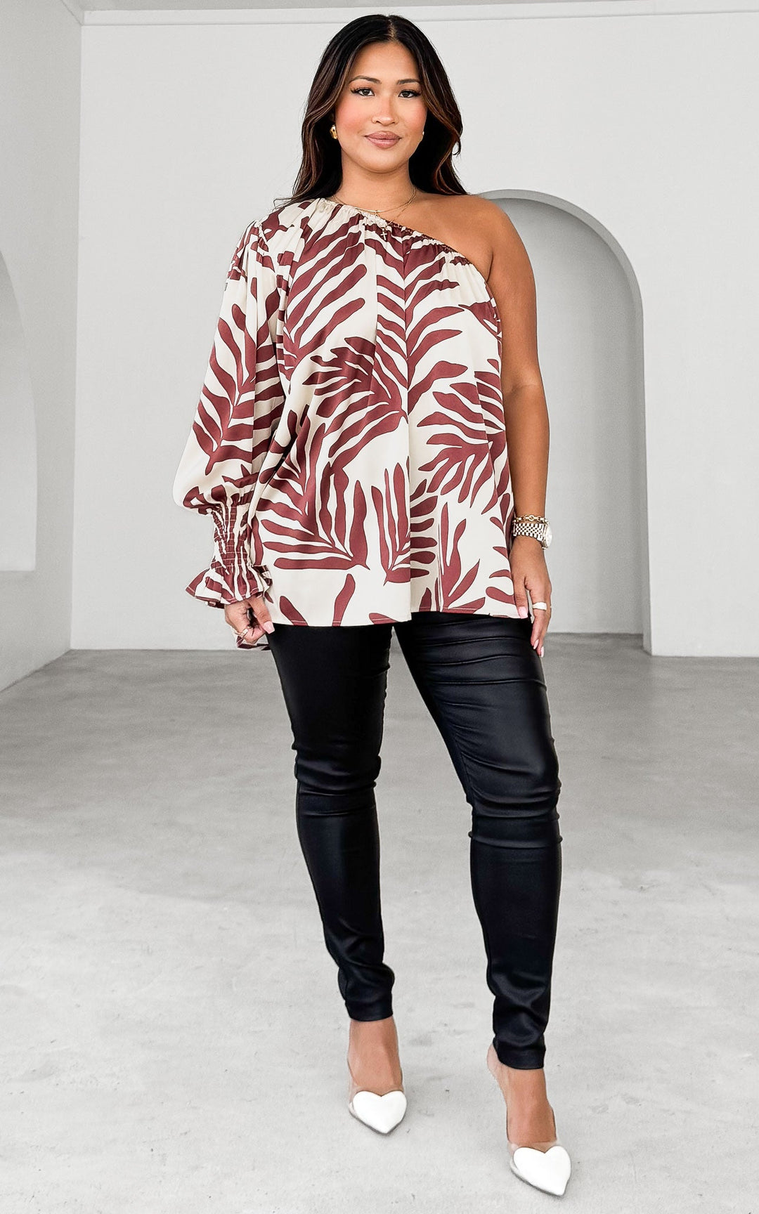 Devorah Long Sleeve Top - Cream Wine Print