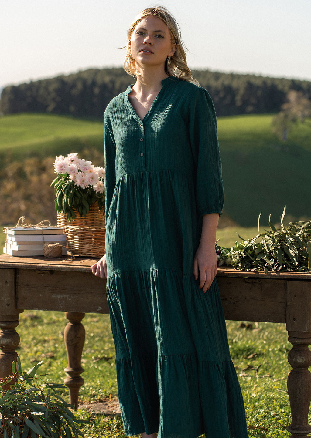 Deep Teal Tiered Maxi Dress