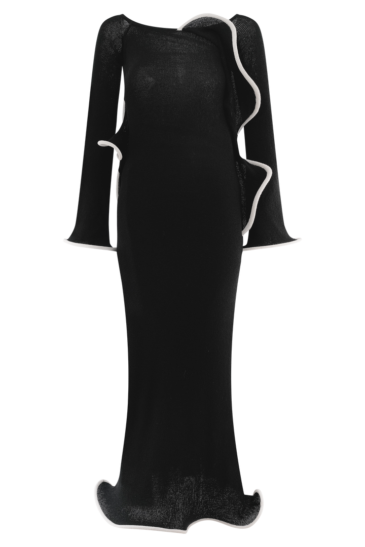 Sandrine Off Shoulder Knit Maxi Dress - Black/White