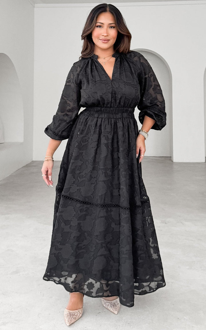 Harriet Maxi Dress - Black Floral Texture
