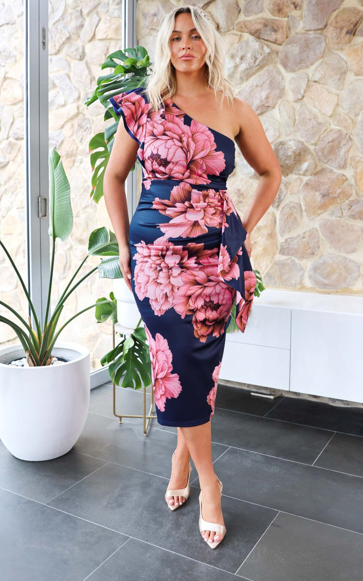 Jacee Midi Dress - Navy Pink Floral
