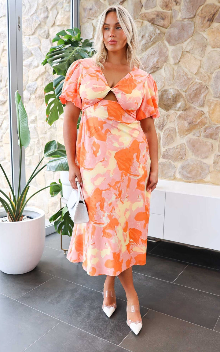 Kamala Maxi Dress - Pink Orange Multi Print