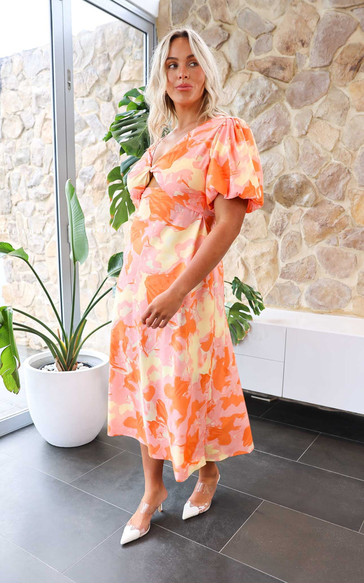 Kamala Maxi Dress - Pink Orange Multi Print