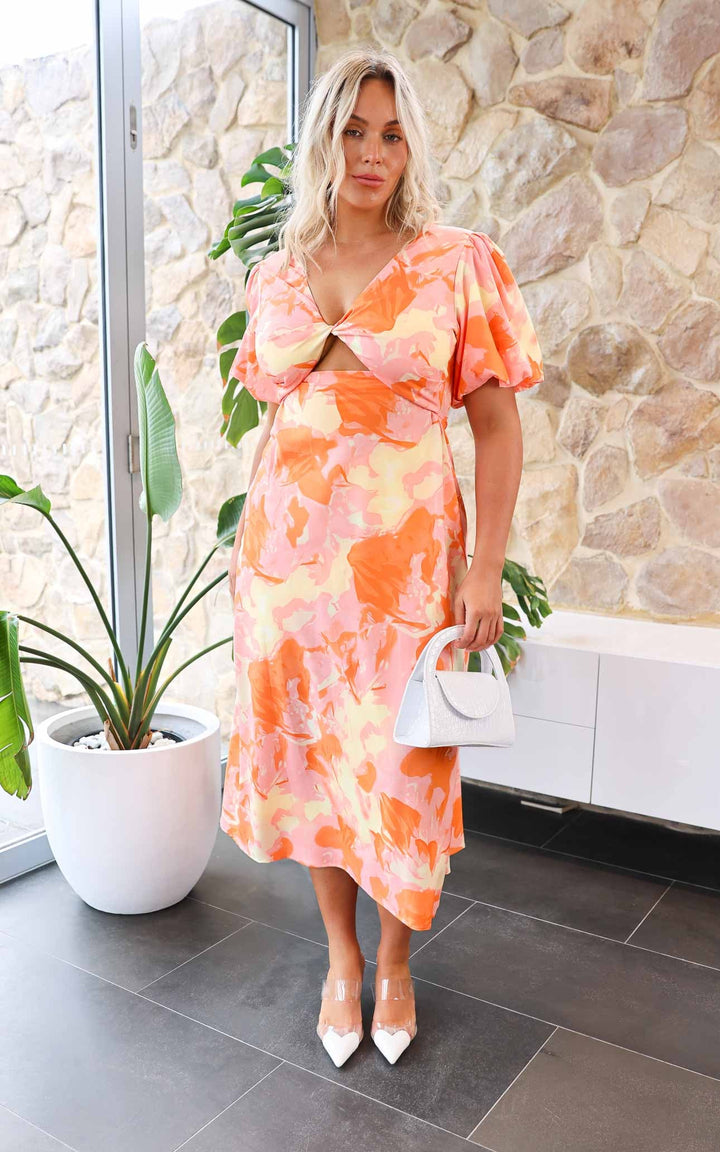 Kamala Maxi Dress - Pink Orange Multi Print