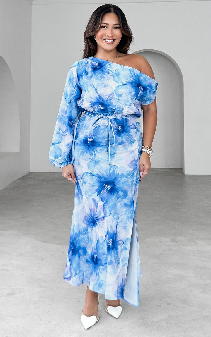 Martisha Long Sleeve Maxi Dress - Blue Floral