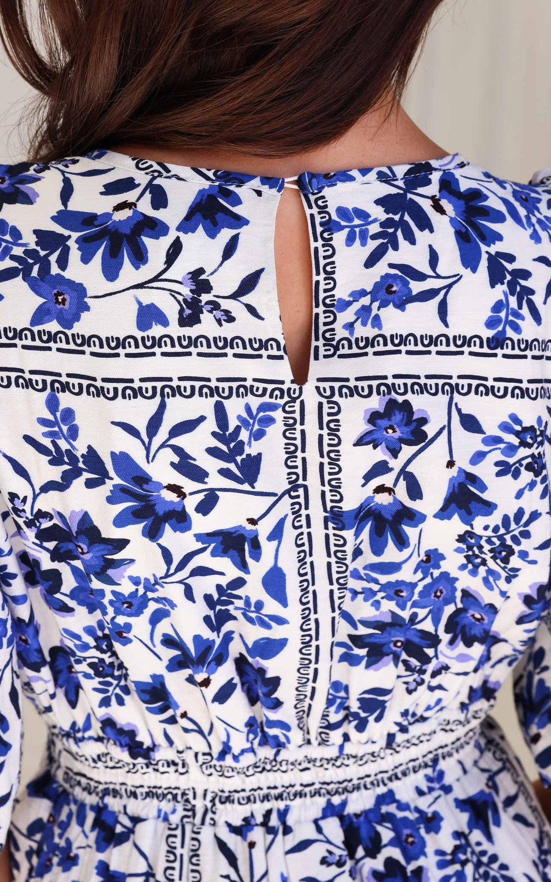 Monique Dress - White Blue Floral