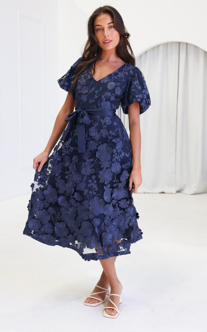 Peony Midi Dress - Navy Floral