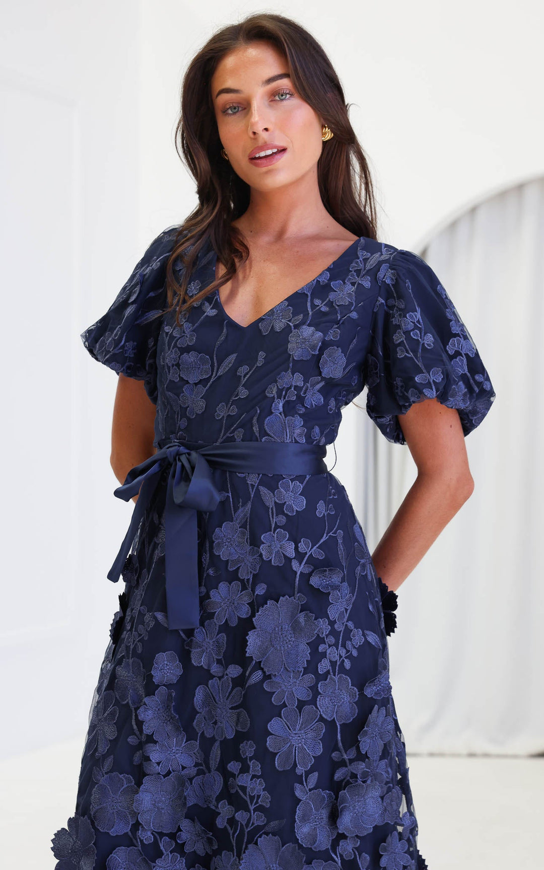 Peony Midi Dress - Navy Floral