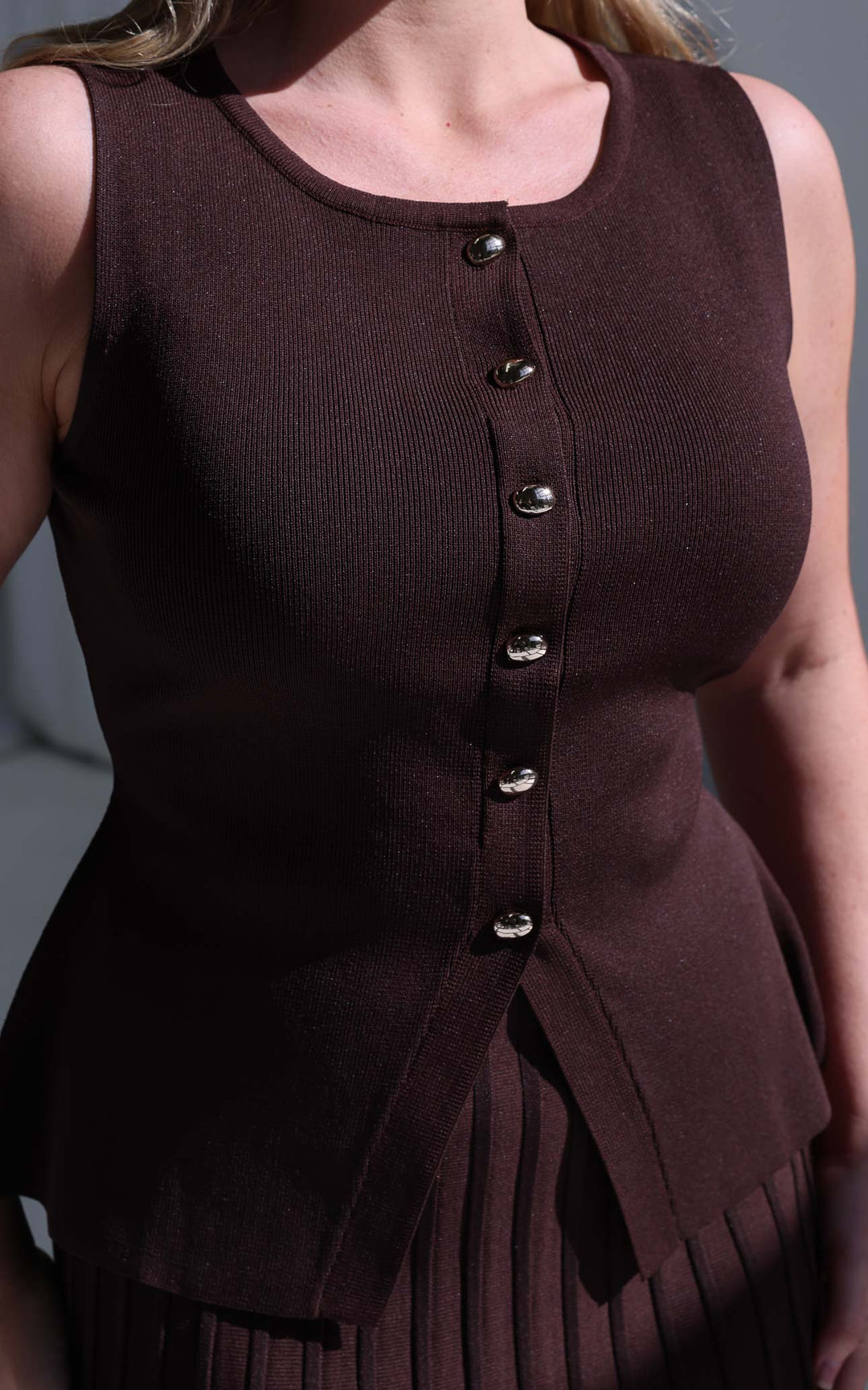 Reuben Knit Vest Top - Chocolate Brown