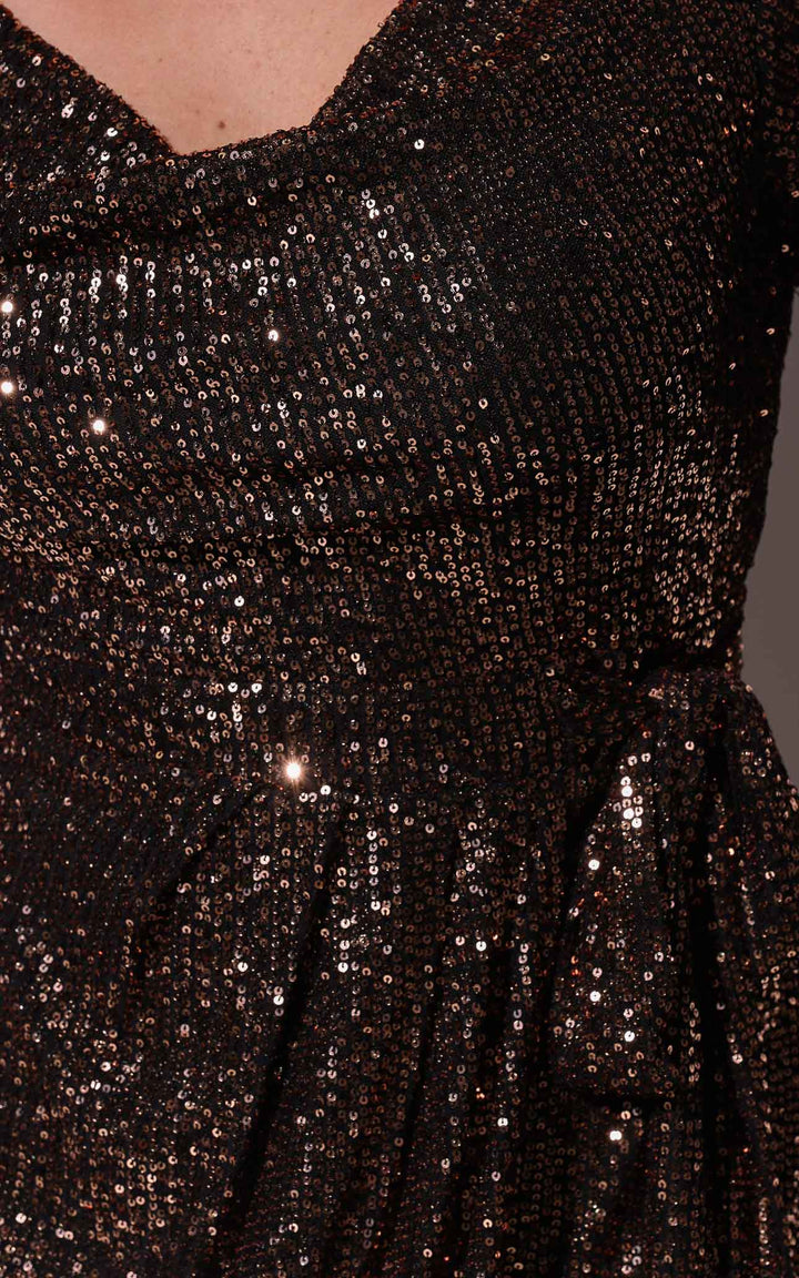 Vernot Sequin Midi Dress - Bronze Black