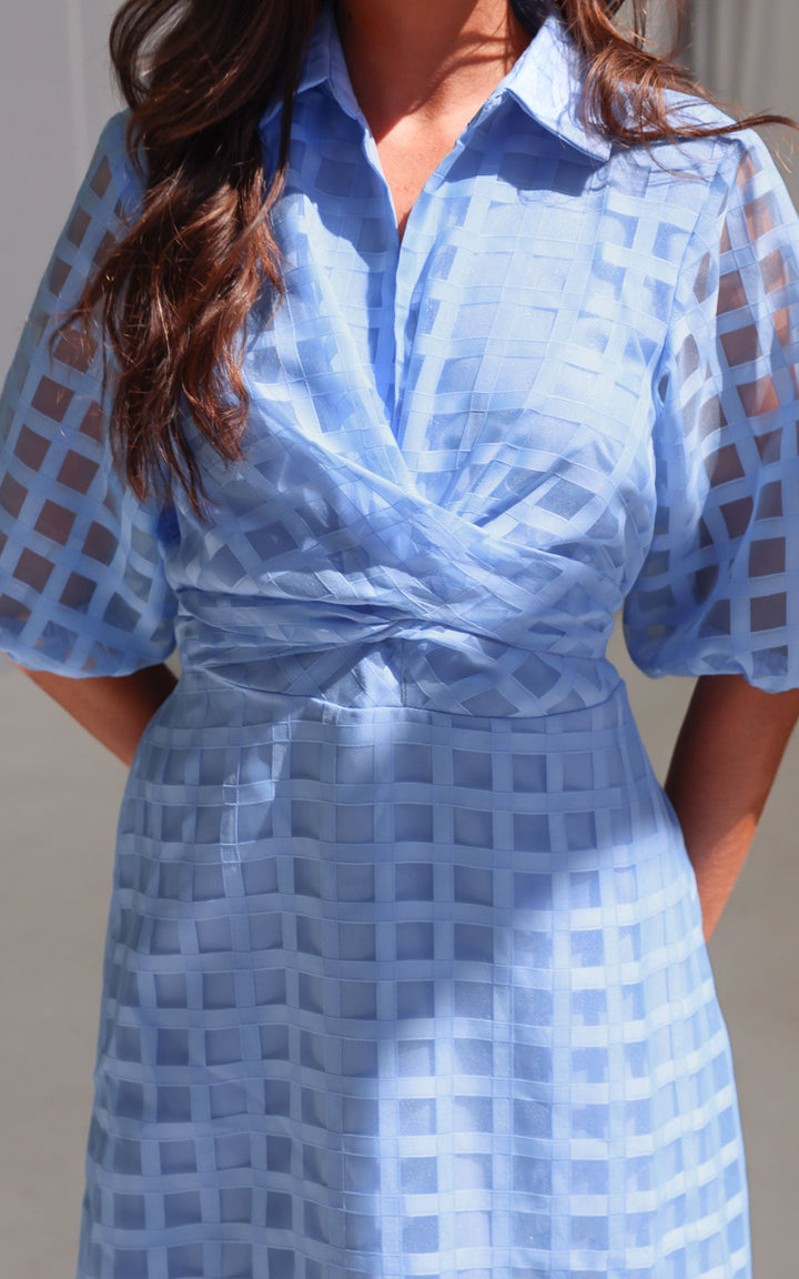 Zoeva Maxi Dress - Light Blue Check Organza