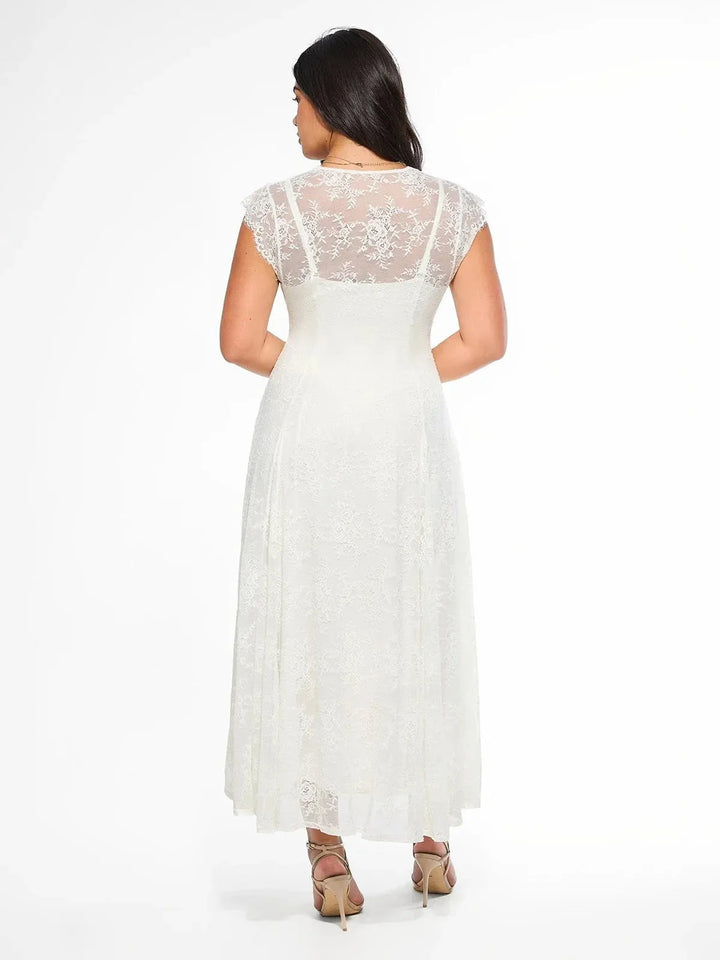 Shapewear Boho Floral Lace Front Slit Maxi Dress